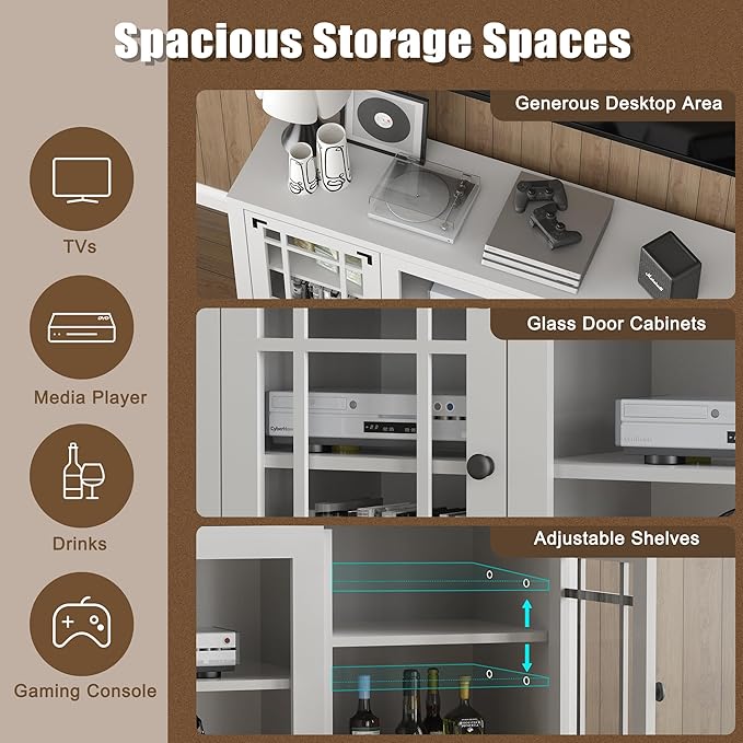 58'' TV Stand, Entertainment Center for Living Room, Media Console Table with Open Shelf Cabinet, for TVs up to 60 Inches, White Oak