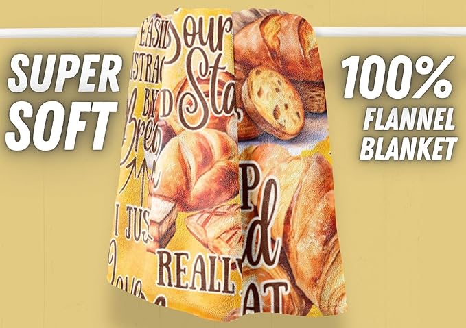 Bread Bakery Gifts Blanket, Bed Flannel Plush Throw, for Bread Lover, Women, Female (50"x 65")