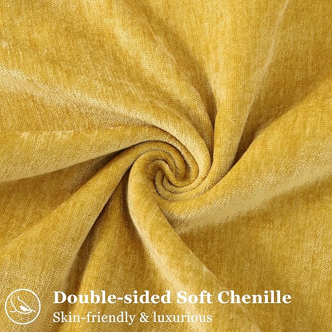 decorUhome Fall Couch Throw Pillow Covers 20x20 Set of 2, Decorative Soft Euro Neutral Chenille Pillow Covers with Elegant Design for Sofa Bed Living Room Home Decor, Mineral Yellow