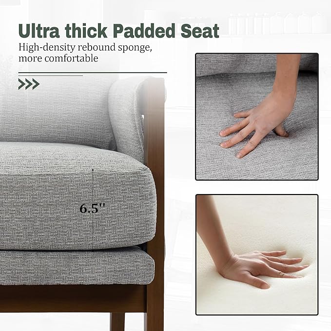 Modern Accent Chairs Set of 2 for Living Room Mid Century Arm Chairs Upholstered Bedroom Chairs Comfy Lounge Chairs with Solid Wood Frame, Grey