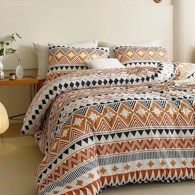 Luxlovery Aztec Comforter Set Full Boho Geometric Bedding Set Beige Orange Black Colorful Farmhouse Blanket Quilts Soft Rustic 3PCS Comforter Set Full Size