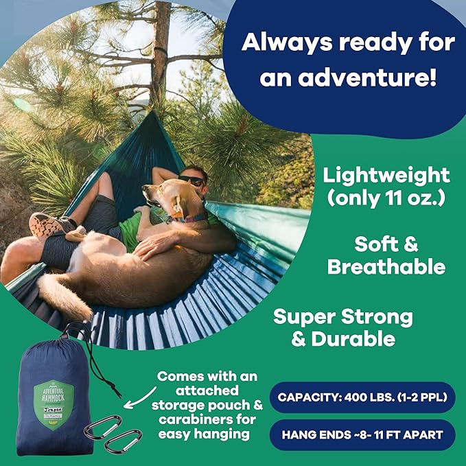 Handcrafted Adventure Parachute Hammock by Yellow Leaf Hammocks - Fits 1-2 PPL, 400lb max - Weathersafe, Super Strong, Easy to Hang, Ultrasoft, Easy to Pack - Color: Blue and Green
