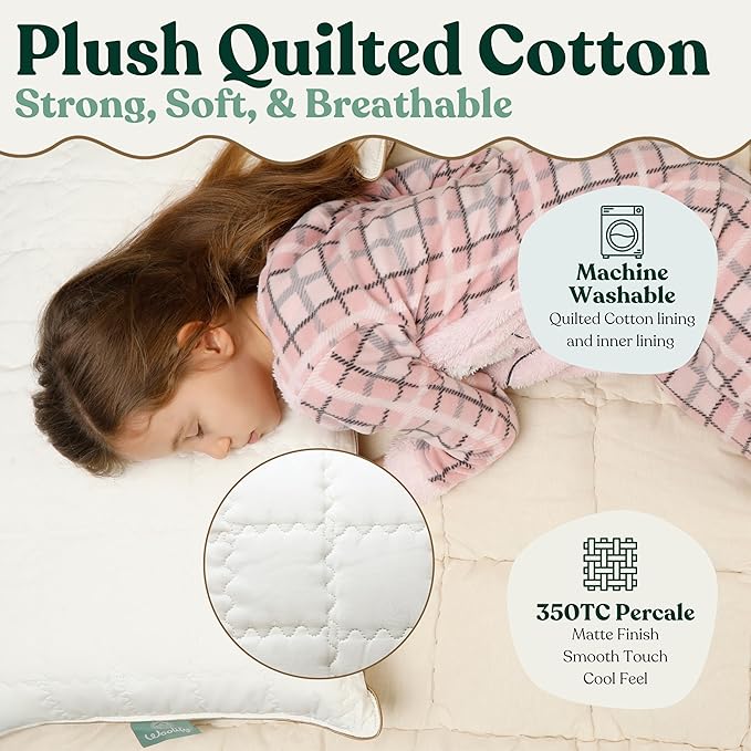 Organic Wool Pillow - Adjustable Loft for Personalized Comfort - Firm to Soft Support - Cooling & Breathable Quilted Cotton Cover - for Side, Back, Stomach Sleepers - 1 Pack (King (U.S. Standard))