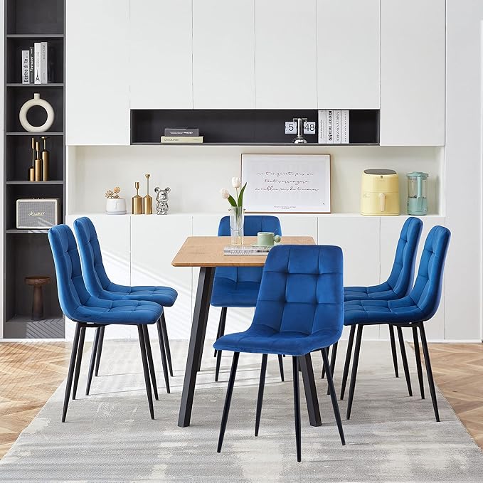 Classic Tufted Dining Chair Set of 6,Chic Velvet Vanity Chair Elegant High-Back Reception Chairs Comfortable with Durable Metal Legs for Dining Hall,Restaurant