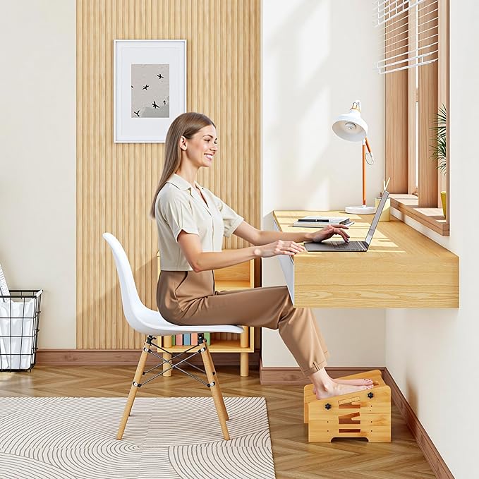 HOOBRO Bamboo Foot Rest, Adjustable Under Desk Footrest with 5 Height Options & Angles, Non-Slip Ergonomic Foot Rest for Under Desk at Work for Improved Posture, for Home & Office, Natural YL01FP01