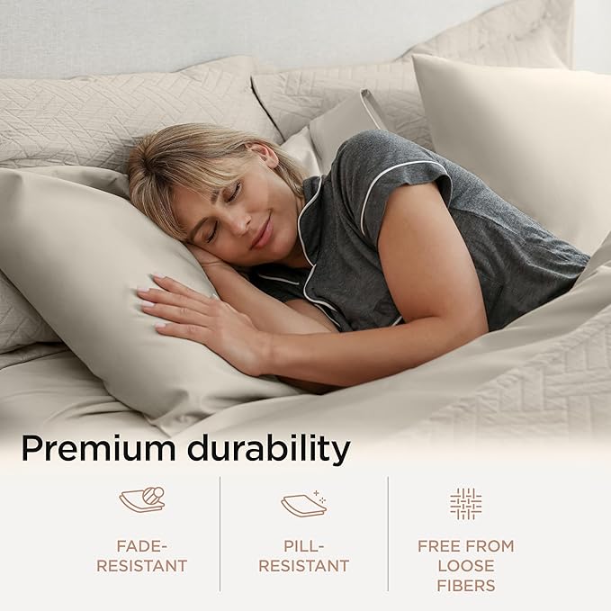 Threadmill California King Sheets, Certified American Supima Cotton Sheets, 1000 Thread Count Hotel Quality, 4 Piece Luxury Bed Sheets Set with Elasticized Extra Deep Pocket, Taupe