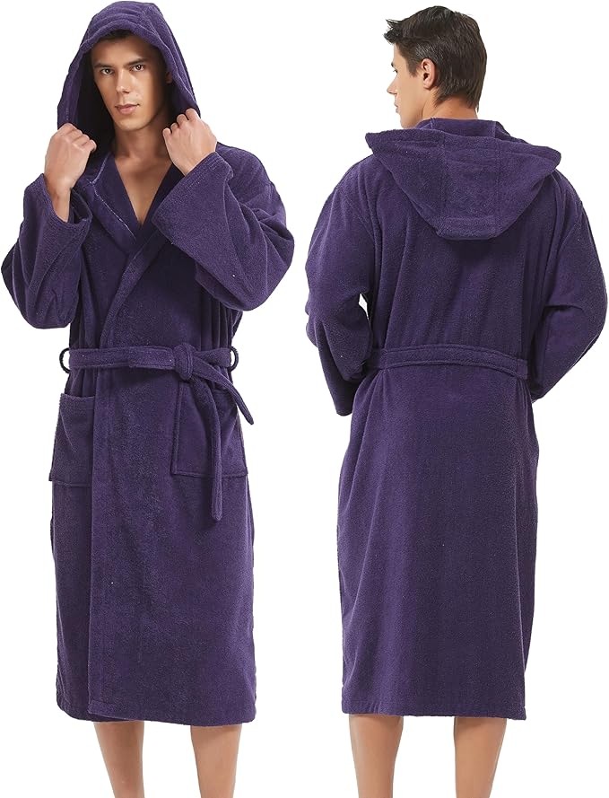 Mens Robe with Hood-Classic Terry Cloth Bathrobe for Men,Soft Knee Length Bathrobes