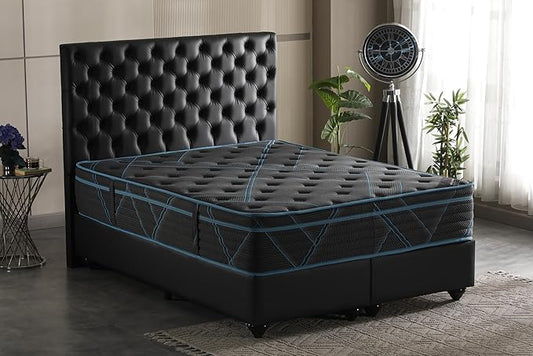 Ottomanson Twin 13" Luxury Black vBlue Eurotop Mattress - Inspired by Ancient Egypt - Medium-Firm Memory Foam Comfort - Premium Quilted Cover - Made in USA - Fiberglass-Free - Bed in a Box