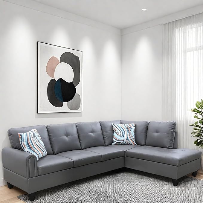 L Shaped Couch, Modular Sectional Sofa with Chaise, Modern Modular Sofas Furniture Sofa Couches for Living Room/Apartment/Office/Bedroom, Dark Grey