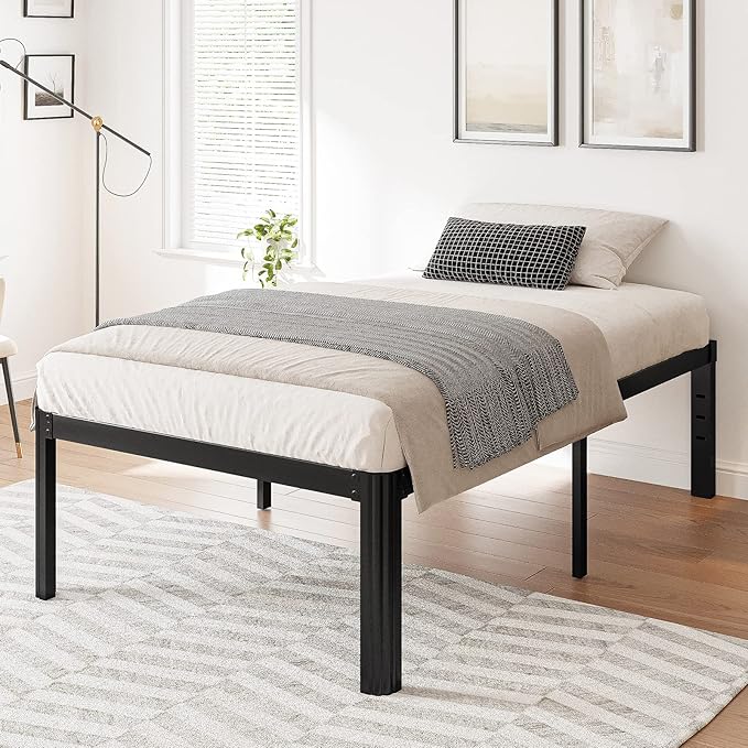 18in Heavy Duty Twin Bed Frame No Box Spring Needed, Metal Platform Bed Frame Twin with Round Corners, Easy Assembly, Noise Free, Black