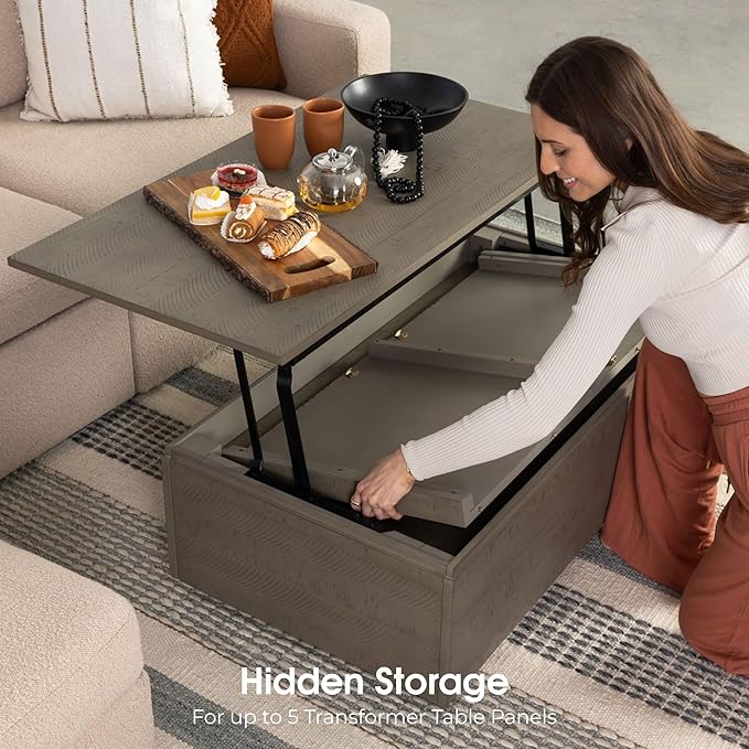 Transformer Table Lift Top Coffee Table with Storage, Modern Coffee Table for Living Room, Home Office & Dining, Space-Saving Small Coffee Desk with Panel Hidden Storage for Transformer Dining Table