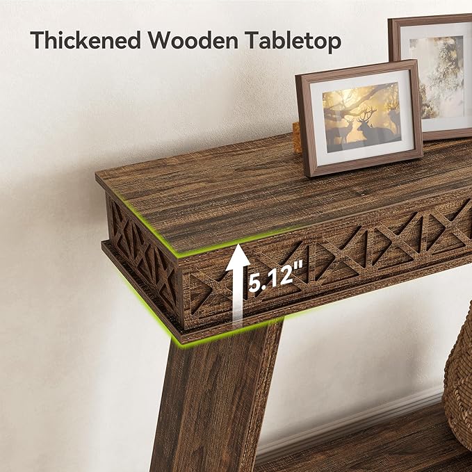 LITTLE TREE 70.87" Long Farmhouse Console Table, 2-Tier Shelf Narrow Accent Entryway Sofa Table for Living Room, Behind Couch, Hallway - Dark Brown