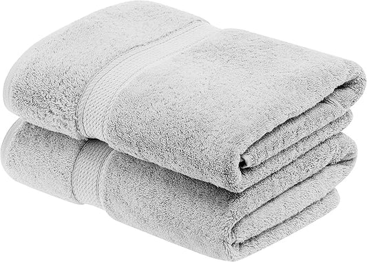 Superior Egyptian Cotton Pile Bath Towel Set of 2, Ultra Soft Luxury Towels, Thick Plush Essentials, Absorbent Heavyweight, Guest Bath, Hotel, Spa, Home Bathroom, Shower Basics, Silver