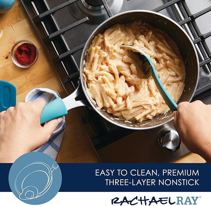 Rachael Ray Cook + Create Nonstick Saucier Pan/Saucepan, 3 Quart, Agave Blue