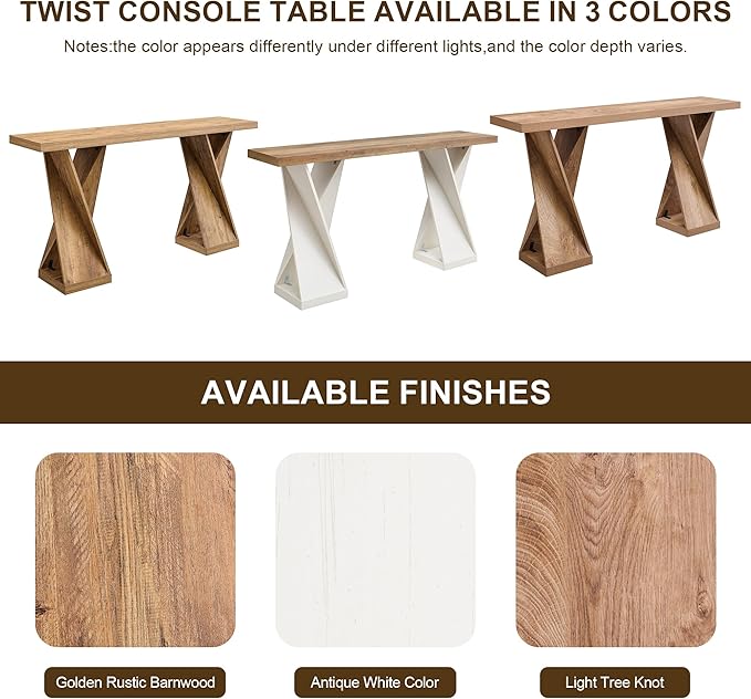 OKD Modern Entryway Table, 63" Twisted Console Table with Wood Pedestal, Farmhouse Sofa Table with Storage, Rustic Entry Table Tor Living Room, Entryway, Hallway, Golden Rustic Barnwood