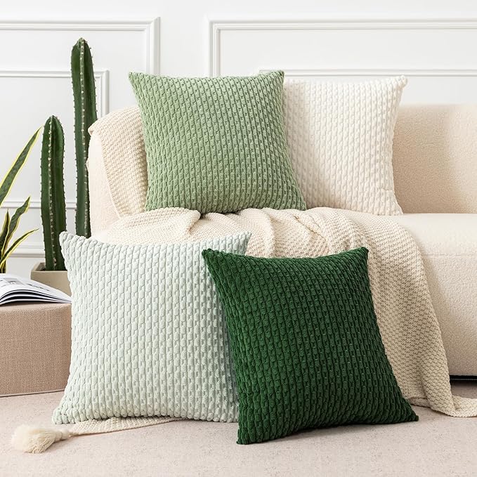 Kevin Textile Pack of 2 Corduroy Decorative Throw Pillow Covers 26x26 Inch Soft Boho Striped Pillow Covers Modern Farmhouse Home Decor for Spring Sofa Living Room Couch Bed Dark Green