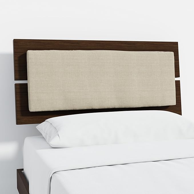 HavenWood Modern Solid Wood Platform Bed with Adjustable Headboard with Cushion – No Box Spring Needed,Fast Assembly – Twin Size in Walnut