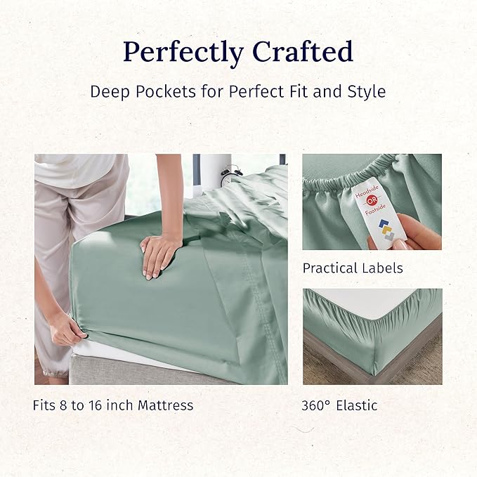 California Design Den - Luxury Full Size Sheet Set - 100% Cotton, 600 Thread Count Deep Pocket Full Size Bed Sheets, Hotel-Quality Cooling Sheets with Sateen Weave (Sage Green - Cool Tone)