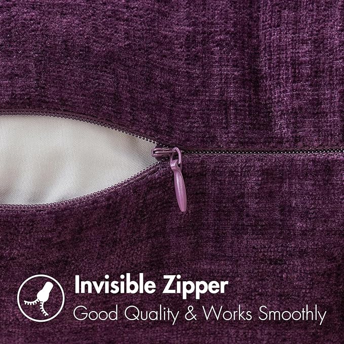 MIULEE Pack of 2 Couch Throw Pillow Covers 20x20 Inch Soft Plum Purple Chenille Pillow Covers for Sofa Living Room Solid Dyed Pillow Cases