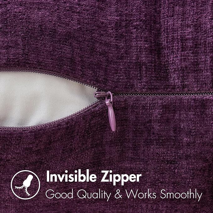 MIULEE Pack of 2 Couch Throw Pillow Covers 18x18 Inch Soft Plum Purple Chenille Pillow Covers for Sofa Living Room Solid Dyed Pillow Cases