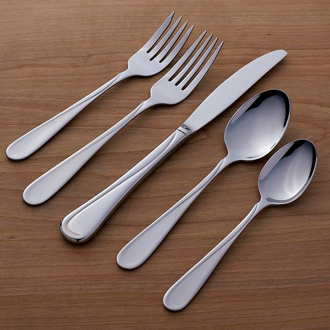 Oneida Silverware Set For 4, Flight 20-Piece Everyday Flatware Set, Service For 4, 18/0 Stainless Steel, Swirl, Mirror Finish, Dishwasher Safe, Knives Spoons and Forks Set, Dining (Silver, 20 Pieces)