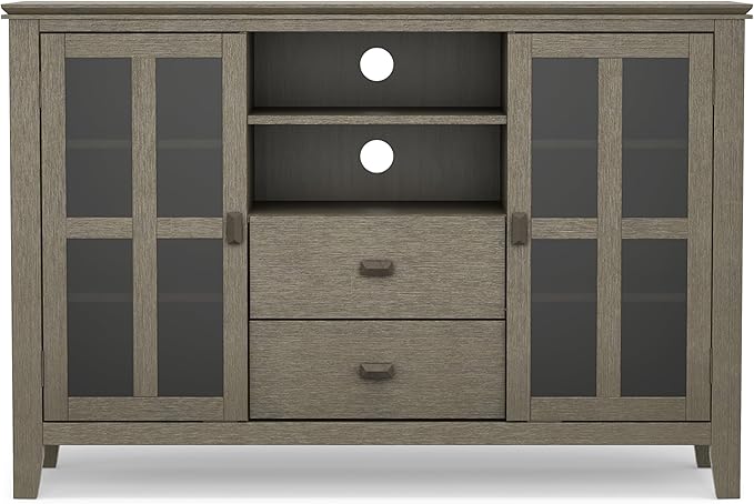 SIMPLIHOME Artisan SOLID WOOD 53 inch Wide Transitional TV Media Stand in Farmhouse Grey For TVs up to 60 inches for the Living Room and Entertainment Center