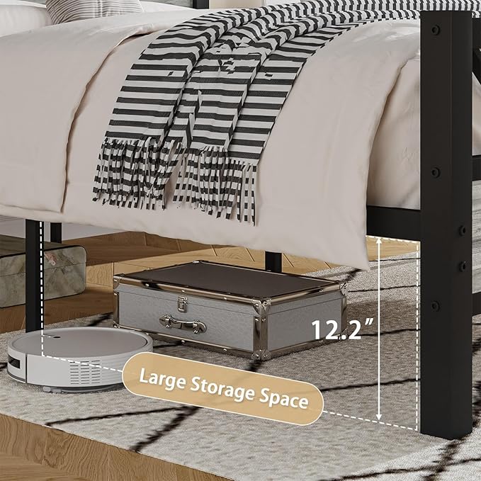 Twin Bed Frames with Tall Headboard, Industrial Twin Platform Bed Frame with Heavy Duty Metal Slats Support, No Box Spring Needed, Noise-Free, Easy Assembly, Wash Grey