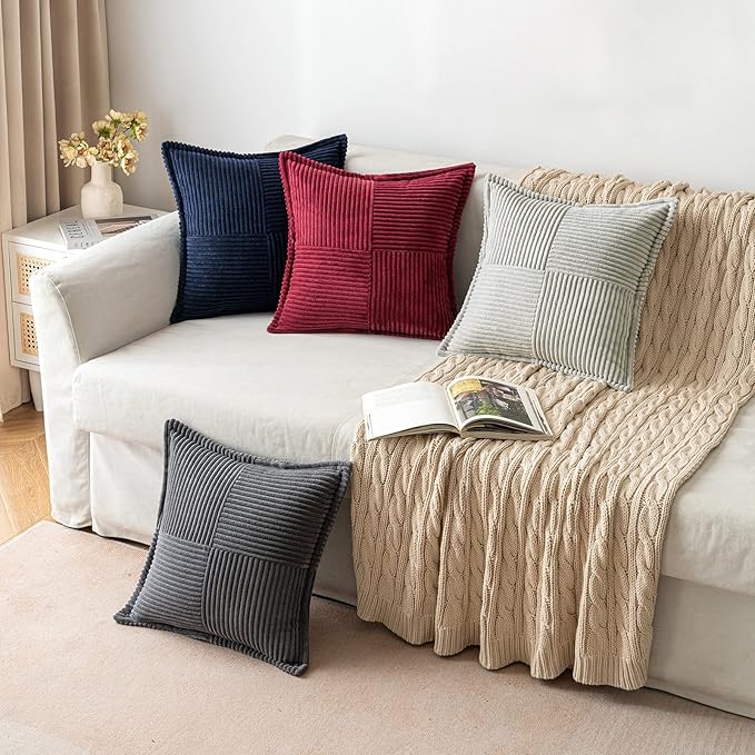 MIULEE Light Grey Corduroy Lumbar Pillow Covers 12x20 Inch 12x20 Inch with Splicing Set of 2 Soft Boho Pillow Covers Broadside Decorative Textured Pillowcases for Couch Bed Livingroom