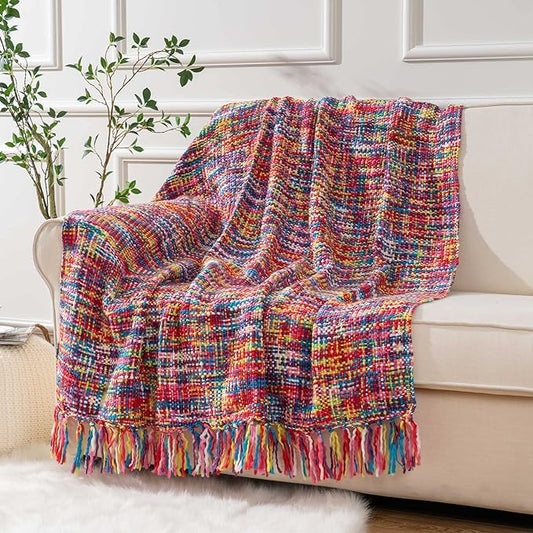 BATTILO HOME Multicolor Throw Blanket for Couch, Colorful Afghan Throw Blanket for Spring, Indoor Outdoor Throw for Home Decor, 50"x60"