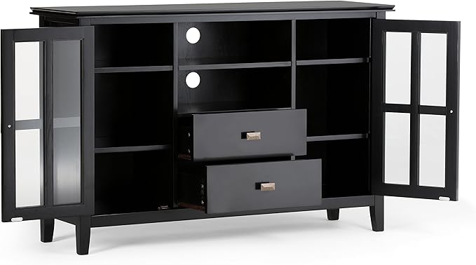 SIMPLIHOME Artisan SOLID WOOD 53 Inch Wide Transitional TV Media Stand in Black for TVs up to 60 Inches, For the Living Room and Entertainment Center