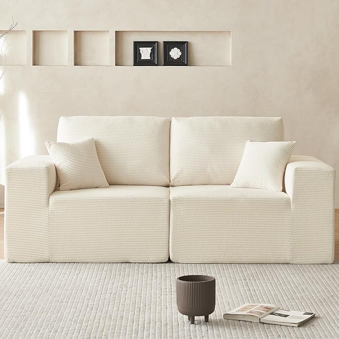 INGEROOM 79" Cloud Couch, Loveseat Sofa with Deep Seat, Modern Plush Corduroy Small Couch for Living Room Bedroom（Beige）
