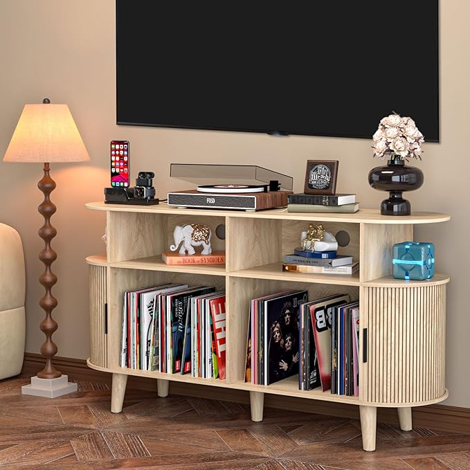 TV Stand for 55/65 Inch TV，Television Stand with Charging Station & USB Ports,Entertainment Center Large Long for Living Room (Oak)