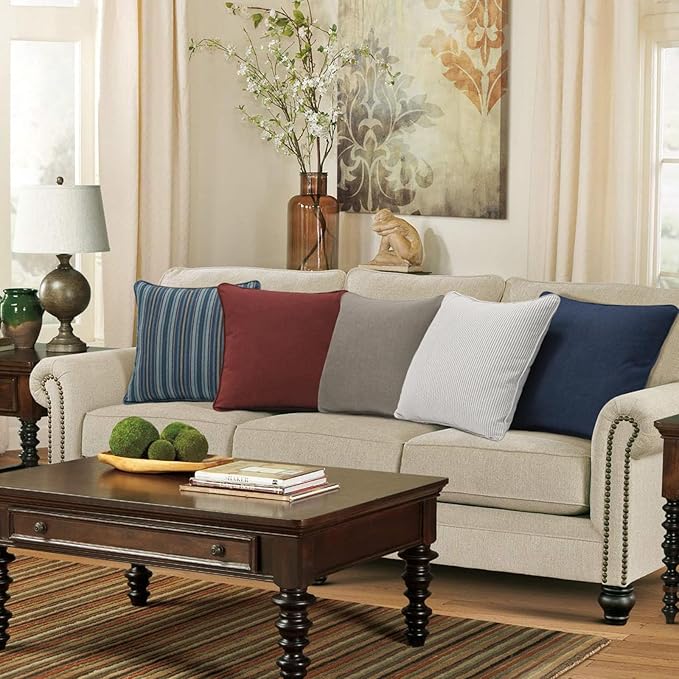 Sunbrella Decorative Outdoor Water Repellent Throw Pillows with Inserts, Set of 4, 16" x16" Pillows for Patio, Backyard, Bed, Couch, and Patio Furniture, Cast Shale