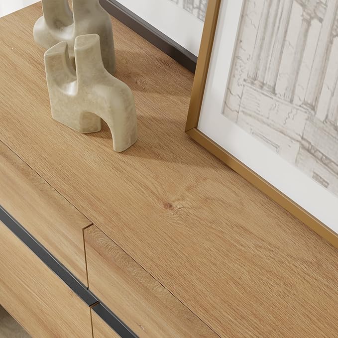 Wampat Modern TV Stand for 110 inch TVs, 3 in 1 Entertainment Center with Storage Cabinets and Metal Base, Media Console for Living Room, Oak