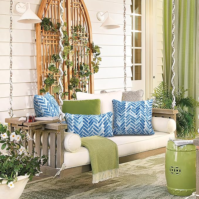 LVTXIII Set of 2 Patio Lumbar Pillows, 12”x20” Fade Resistant Outdoor Lumbar Pillow with Inners, Fluffy Decorative Garden Lumbar Cushions for Home Patio Coach Sofa Use, Blue Brick