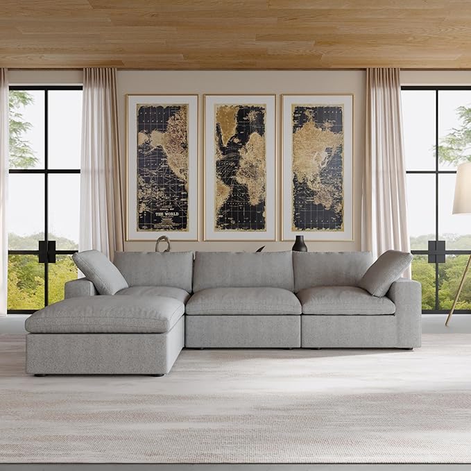 JACH L Shape Cloud Couches for Living Room, Modern Modular Convertible Sofa, Soft Comfy Couch, Thick Cushion, Couch Covers Removable, Sectional Sofas Furniture for Living Room Apartment (Grey)