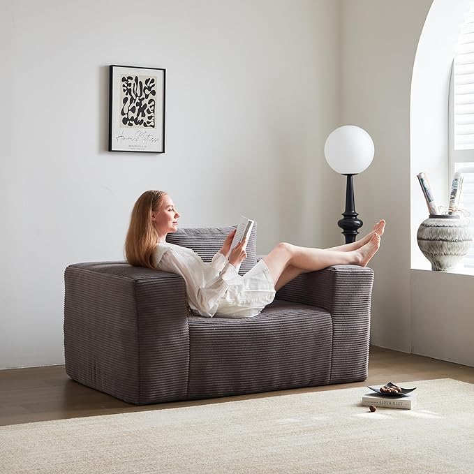 Single Sofa Chair - Oversized Lounge Armchair,Singgle Couch Soft Foam Cushion, Cozy Reading Chair for Living Room & Bedroom for Living Room Bedroom,No Assembly,Grey