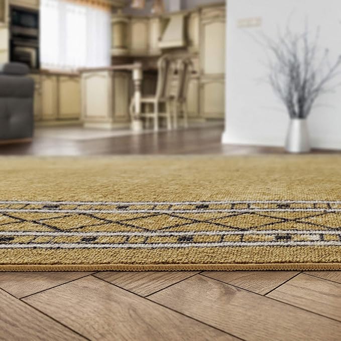 Antep Rugs Alfombras Modern Bordered 5x7 Non-Skid (Non-Slip) Low Profile Pile Rubber Backing Indoor Area Rugs (Brown, 5' x 7' Oval)