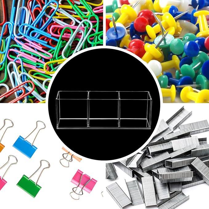 Epakh 2 Pieces Acrylic Cube Organizer 3 Compartments Clear Acrylic Pencil Holder Makeup Brush Drawer Organizer for Desk, Office, Vanity