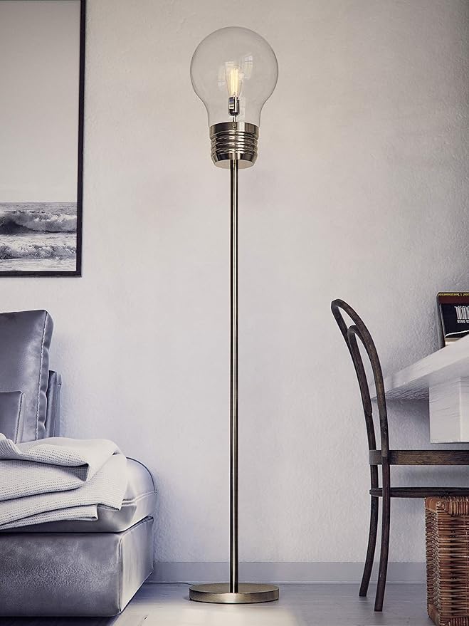 Kenroy Home 32463AB Edison Floor Lamp with Antique Brass Finish, Rustic Style, 71.5" Height, 11.438" Width, 11.438" Depth , Medium