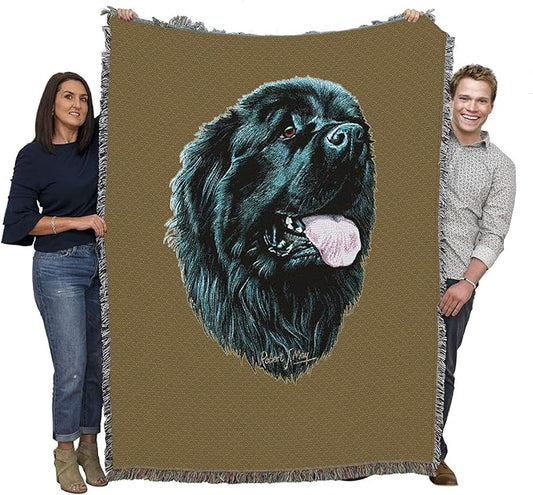 Pure Country Weavers Newfoundland Dog Woven Blanket Sand by Robert May - Gift Cotton Tapestry Throw - Made in The USA - 72" x 54"