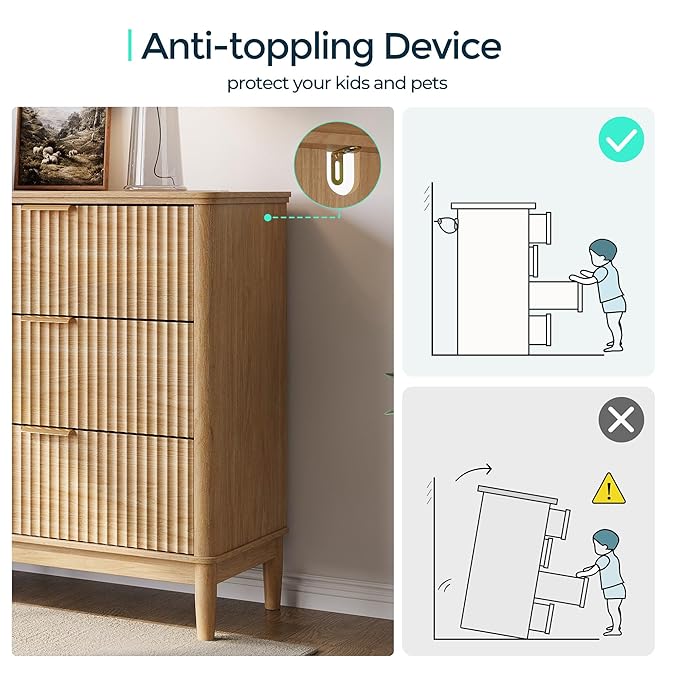 LINSY HOME Fluted Dresser for Bedroom with 6 Drawers, 54" Wide Chest of Drawers, Mid Century Modern Dresser TV Stand with Metal Handle, Wood Closet Storage Cabinet for Living Room, Hallway, Oak