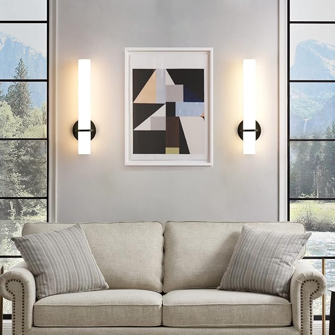 Black Wall Sconces, 18 inch Modern Wall Sconces Set of Two 18W 3000K LED Dimmable Bathroom Sconces with Acrylic Shade Indoor Wall Lights for Bedroom Living Room Hallway Stairway
