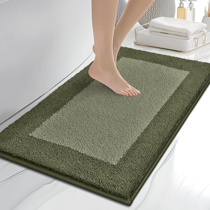 Bathroom Rugs 20" x 30", Non-Slip Extra Soft Absorbent Bath Rugs, Machine Washable Quick Dry Bath Mats for Bathroom Floor, Shower, Bathtub and Sink, Budding Green & Sage Green