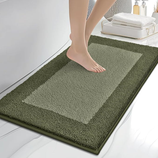 Bathroom Rugs 20" x 30", Non-Slip Extra Soft Absorbent Bath Rugs, Machine Washable Quick Dry Bath Mats for Bathroom Floor, Shower, Bathtub and Sink, Budding Green & Sage Green