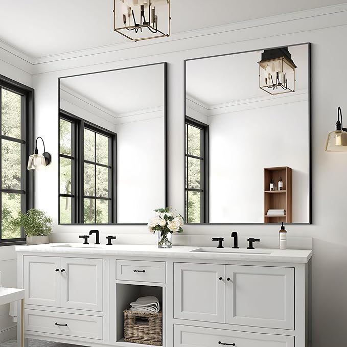 KOCUUY Bathroom Mirror Black,48x36 inch Rectangle Wall Mirror with Metal Frame, Black Vanity Mirror Modern Home Decor for Bathroom, Living Room, Farmhouse, Entryway, Hang Horizontal/Vertical