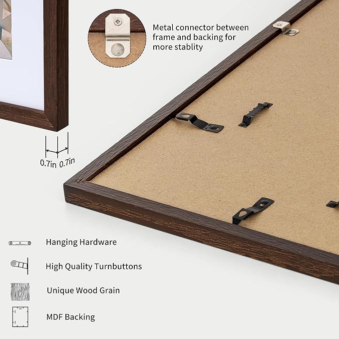 Axeman 27x40 Picture Frame with Mat for 24x36, Solid Oak Wood Poster Frame with Tempered Glass for Home Decor, Wooden 27''x40'' Minimalist Photo Frame Movie Poster Frame with Wall Hooks, Walnut
