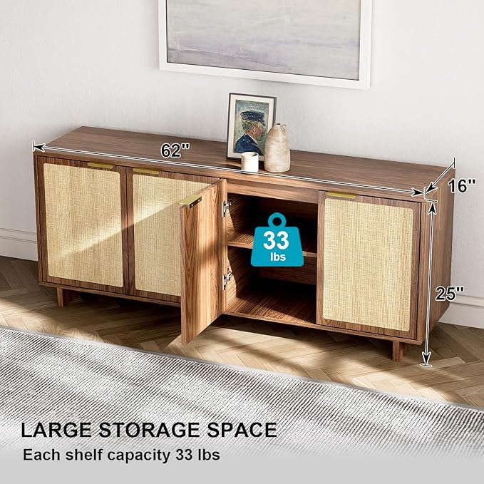 TV Stand for Living Room, Boho Entertainment Center for Bedroom with Adjustable Shelves, Farmhouse Television Stands with Large Storage, Media Console Table for TVs up to 45 50 55 60 65in