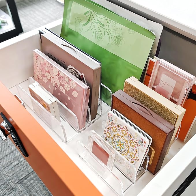 2 Pack Makeup Palette Organizer Eyeshadow Palette Organizer Acrylic Makeup Organizer 7 Sections Eyeshadow Palettes Holder for Bathroom Countertop Vanity