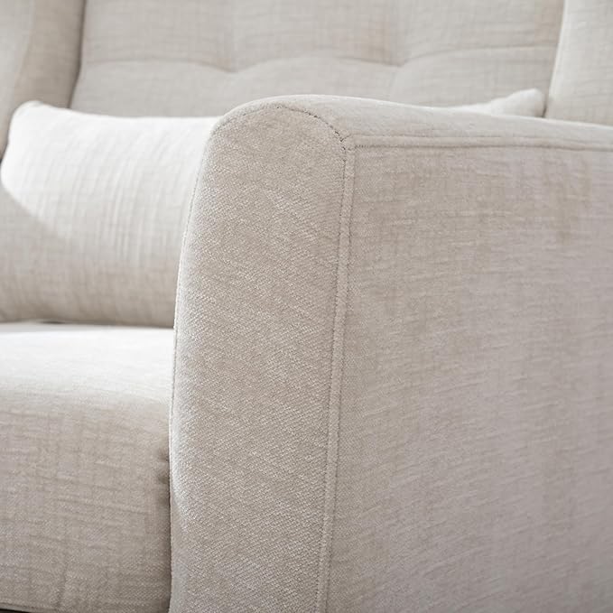 Accent Chair, Comfy Upholstered Living Room Chairs with High Tufted Backrest and Pillow, Wingback Reading Chair with Solid Wood Legs for Bedroom/Office, Chenille Fabric, Beige